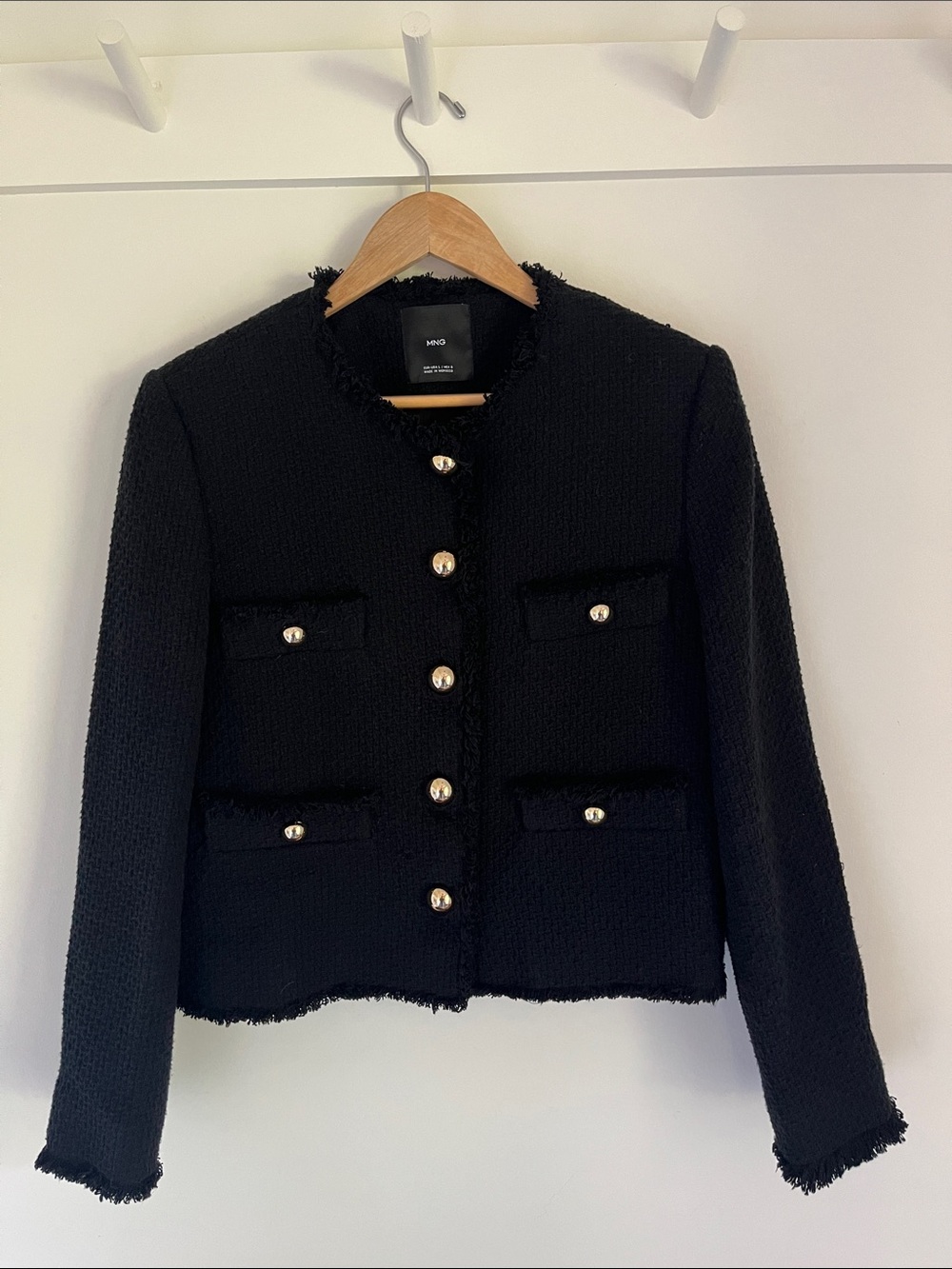 Mango Black Tweed Jacket with Gold Buttons